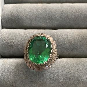Mexican silver ring with greenish stone, size 8